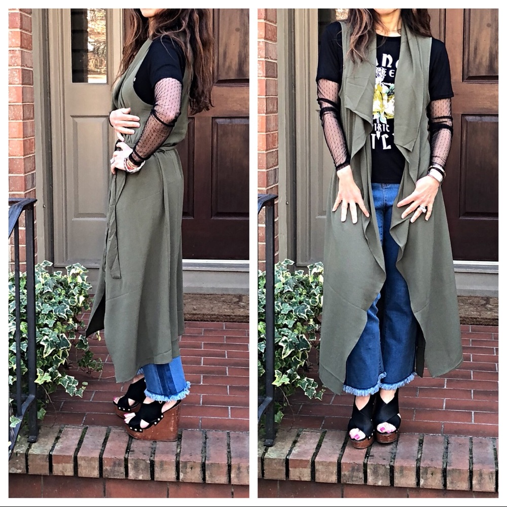 ✨LAST ONE ✨Olive sleeveless wrap duster - Picture 6 of 7